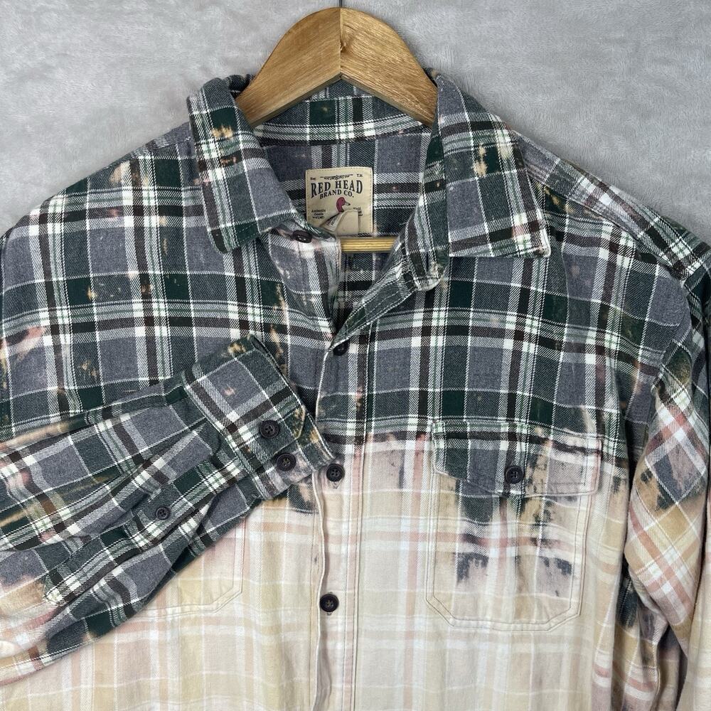 Redhead Bleached Plaid Shirt Men's Large Upcycled Flannel Shirt Grunge Skater